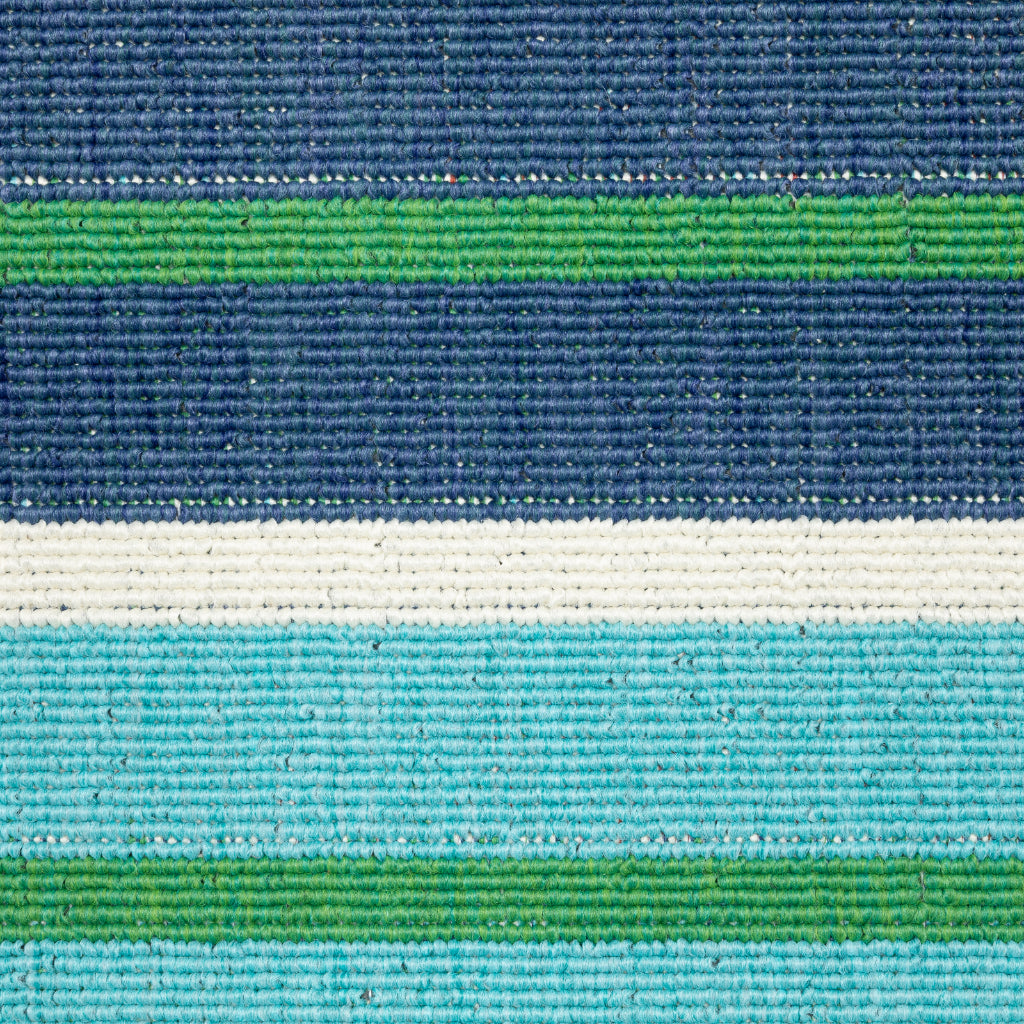 Oriental Weavers Meridian 9652F Blue/Green Rectangle Indoor / Outdoor Runner - Trendy Stain Resistant Machine Made Entryway &amp; Hallway Runner with Striped Pattern