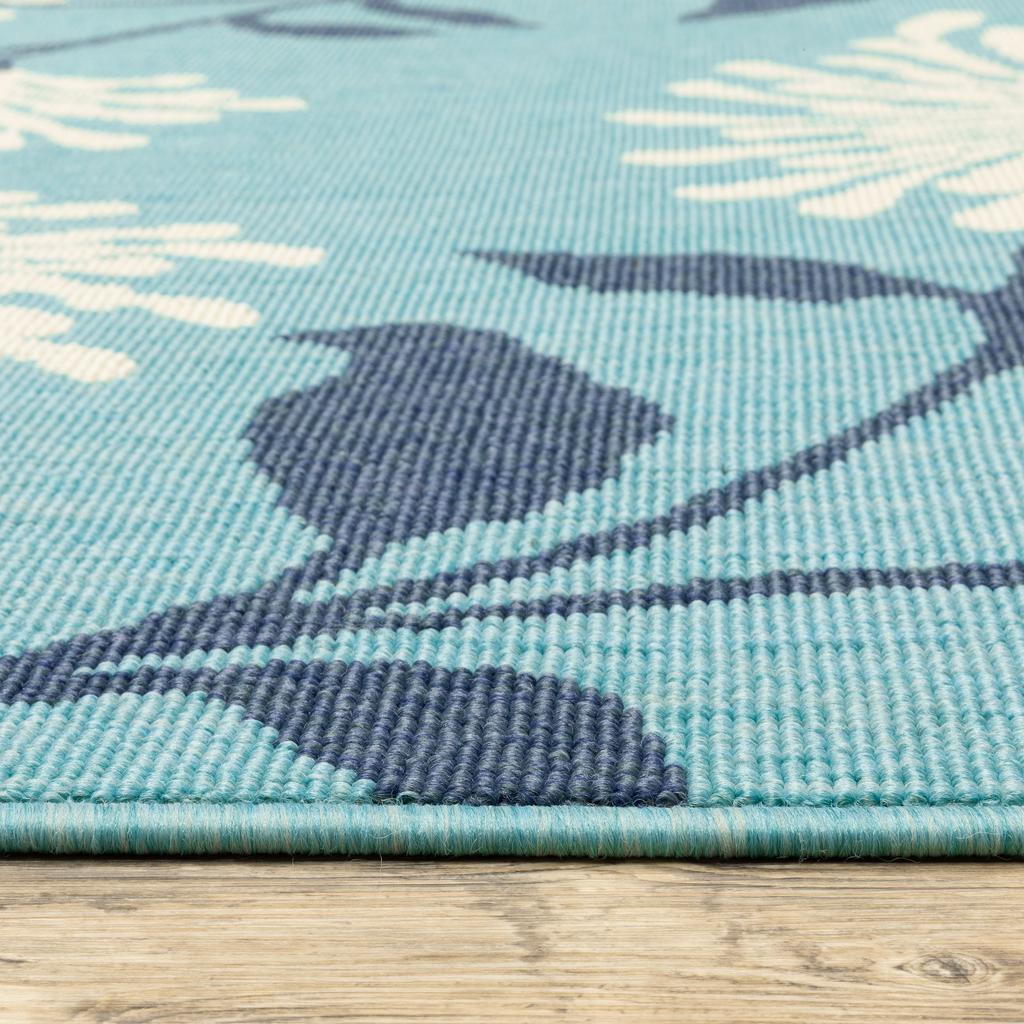 Oriental Weavers Meridian 9929S Blue Rectangle Indoor/Outdoor Runner Floral Pattern-