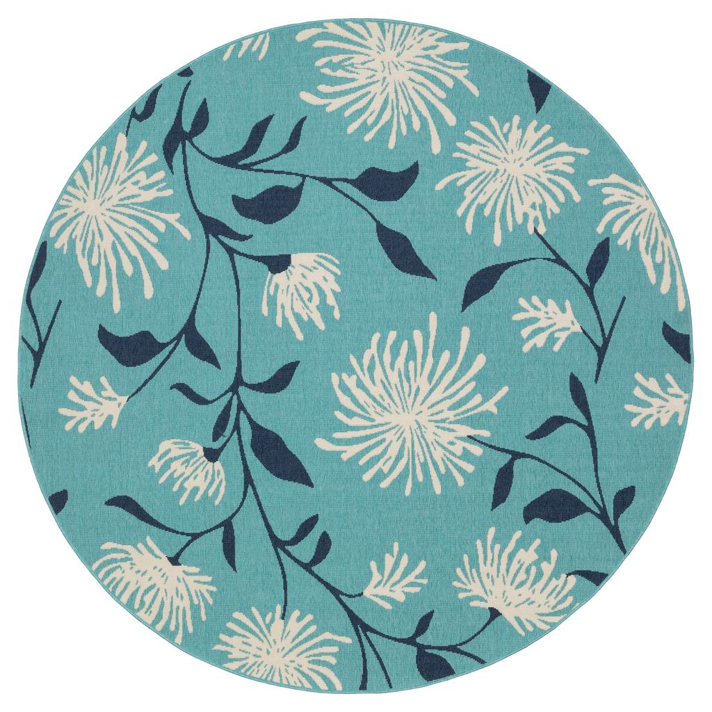 Oriental Weavers Meridian 9929S Blue Round Indoor/Outdoor Area Rug Floral Pattern-