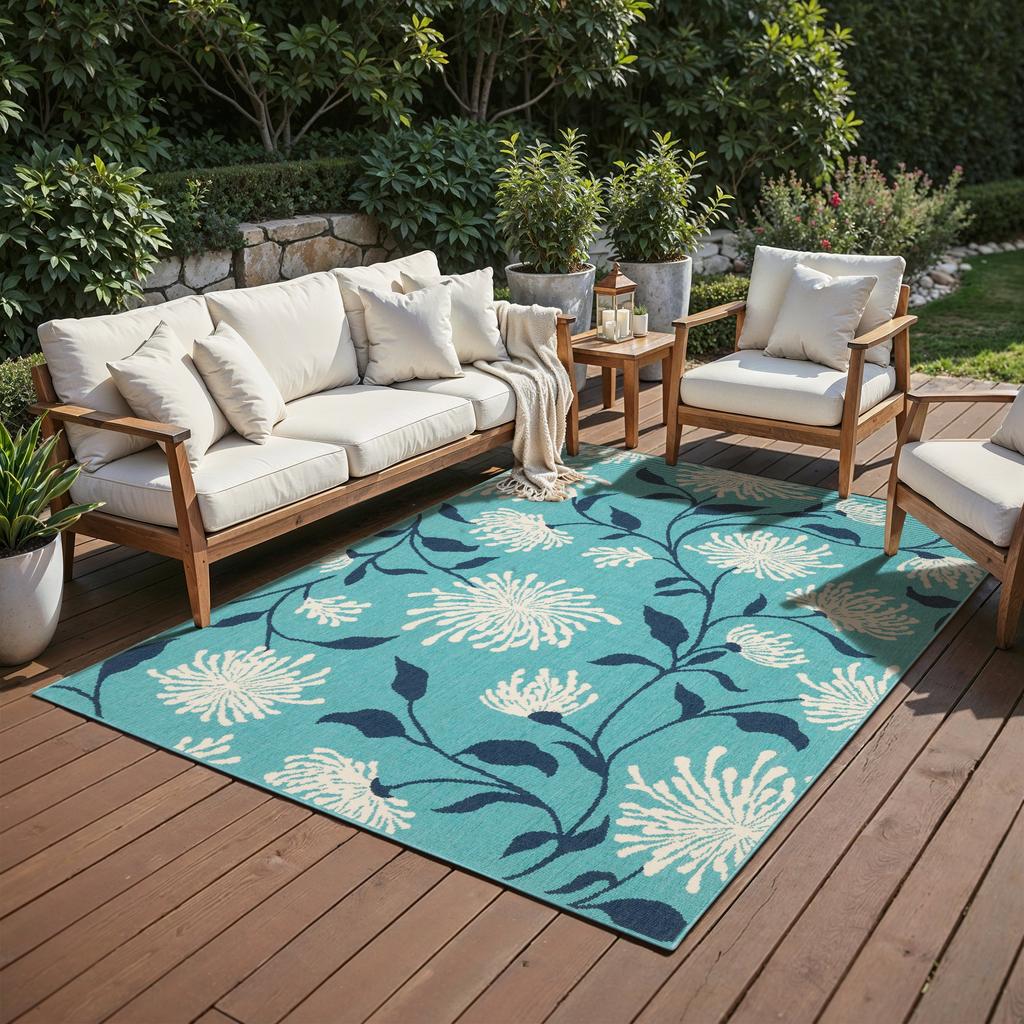 Oriental Weavers Meridian 9929S Blue Rectangle Indoor/Outdoor Area Rug Floral Pattern-