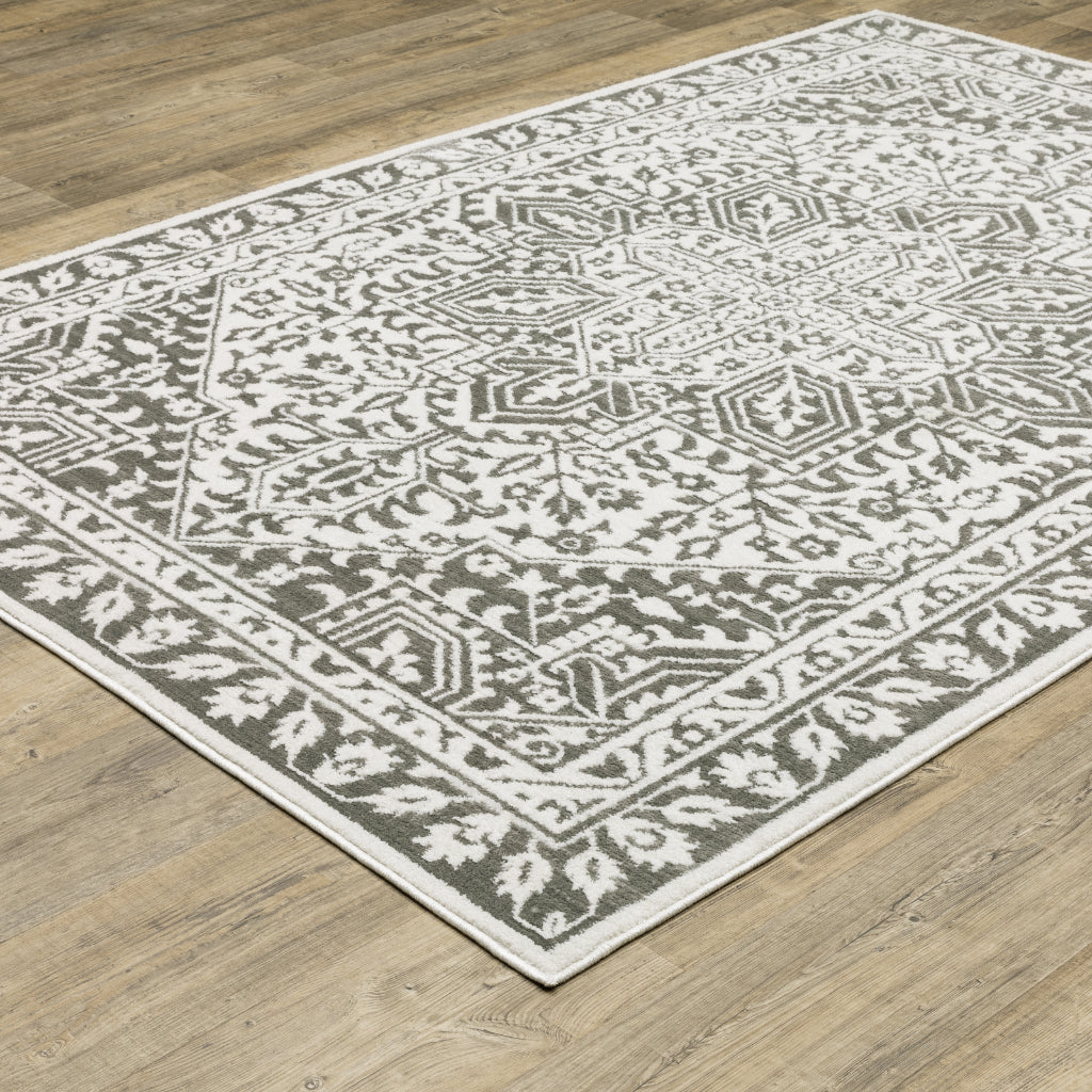 Oriental Weavers Montecito 1101W Gray Rectangle Indoor Area Rug - Trendy Stain Resistant Low Pile Rug with Star Medallion Design