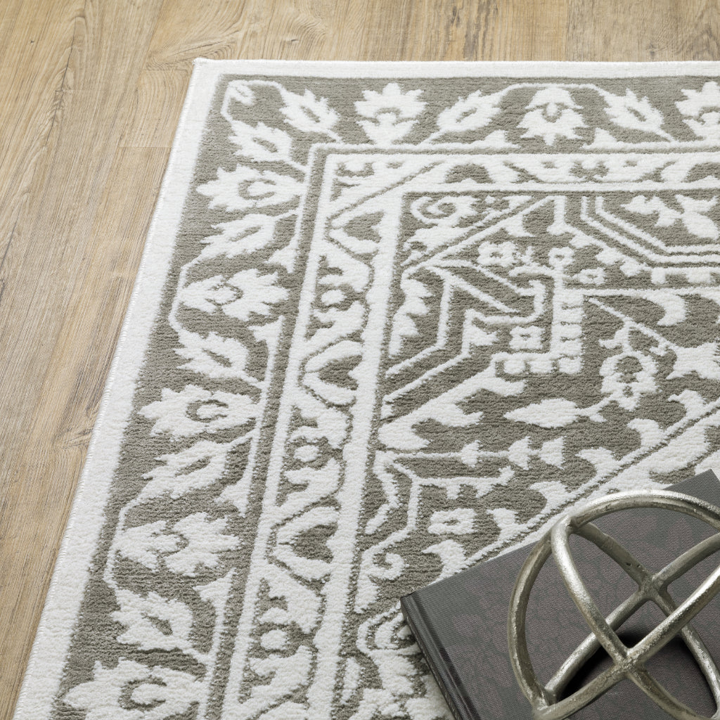 Oriental Weavers Montecito 1101W Gray Rectangle Indoor Area Rug - Trendy Stain Resistant Low Pile Rug with Star Medallion Design