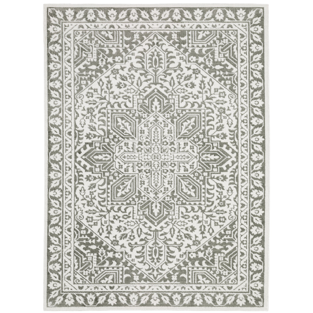 Oriental Weavers Montecito 1101W Gray Rectangle Indoor Area Rug - Trendy Stain Resistant Low Pile Rug with Star Medallion Design