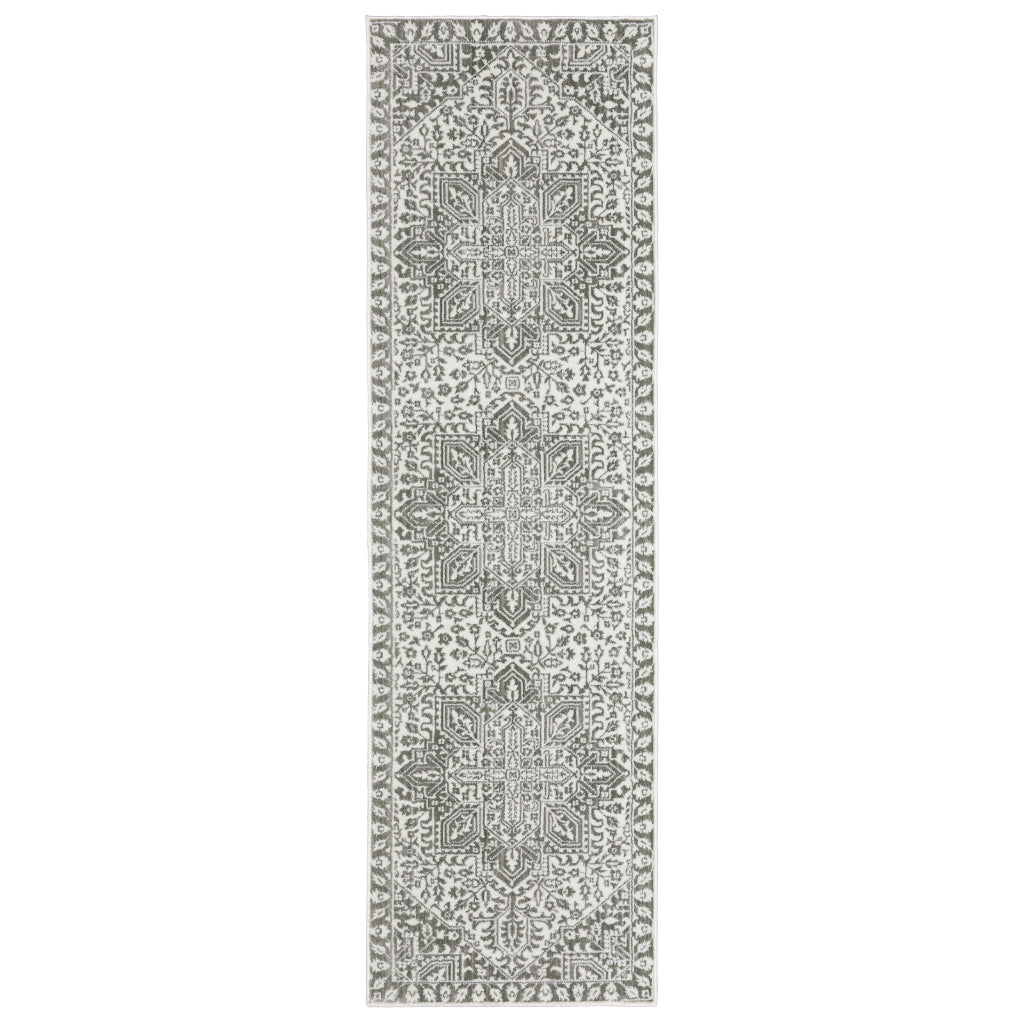 Oriental Weavers Montecito 1101W Gray Rectangle Indoor Runner - Trendy Stain Resistant Low Pile Rug with Star Medallion Design