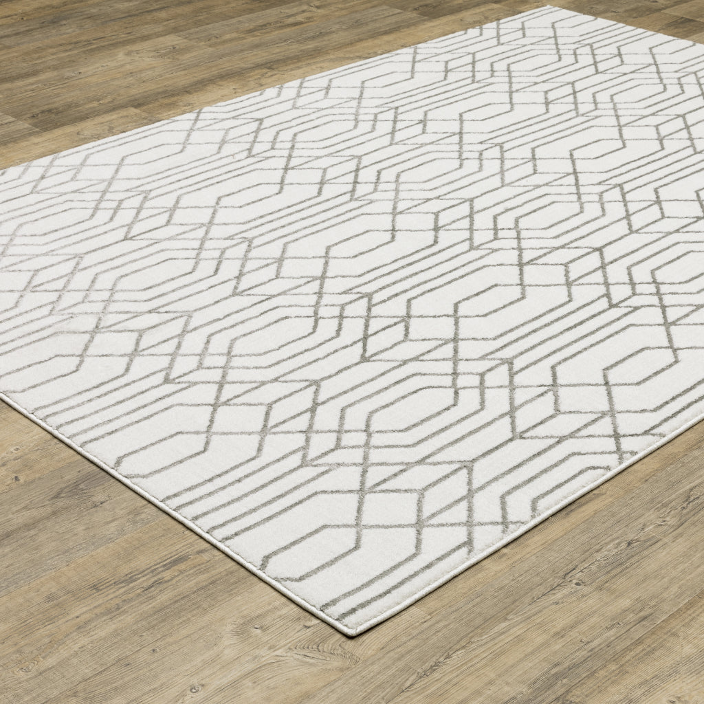 Oriental Weavers Montecito 4158W Gray Rectangle Indoor Area Rug - Trendy Stain Resistant Low Pile Rug with Geometric Design