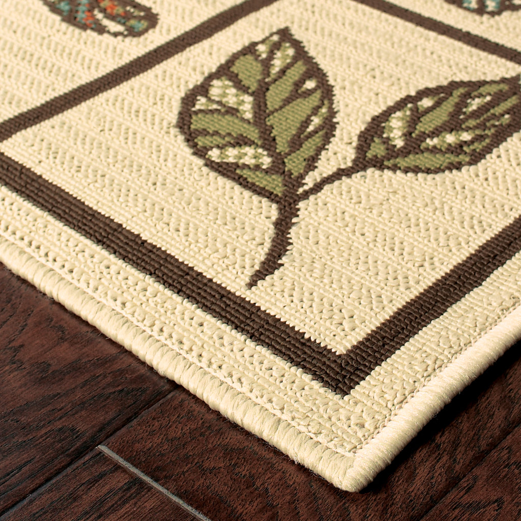 Oriental Weavers Montego 2266W Ivory/Brown Rectangle Indoor / Outdoor Area Rug - Stylish Stain Resistant Machine Made Patio Rug with Botanical Pattern