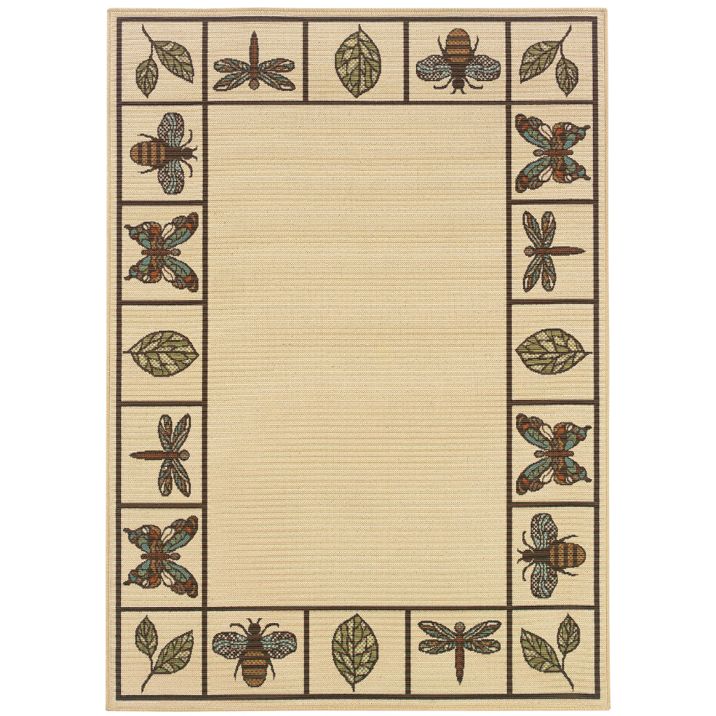 Oriental Weavers Montego 2266W Ivory/Brown Rectangle Indoor / Outdoor Area Rug - Stylish Stain Resistant Machine Made Patio Rug with Botanical Pattern