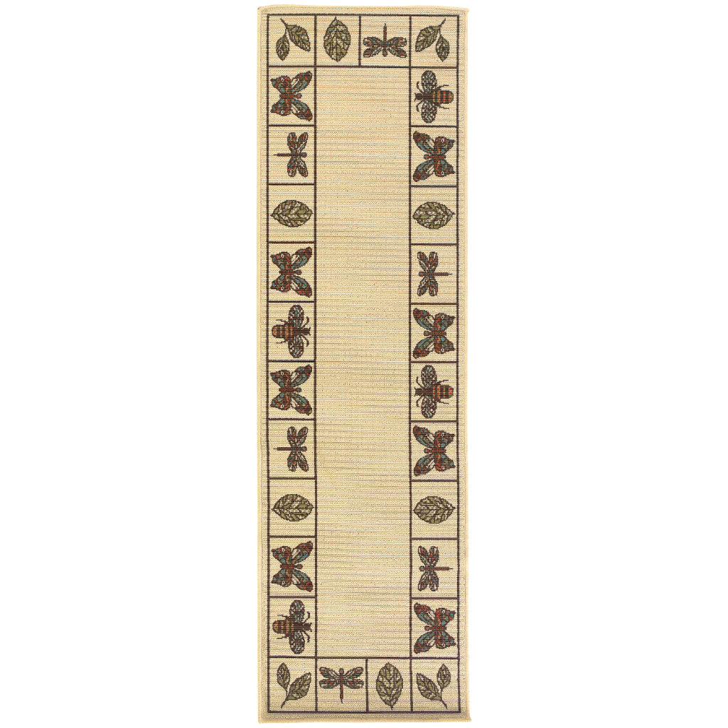 Oriental Weavers Montego 2266W Ivory/Brown Rectangle Indoor / Outdoor Runner - Stylish Stain Resistant Machine Made Entryway &amp; Hallway Runner with Botanical Pattern