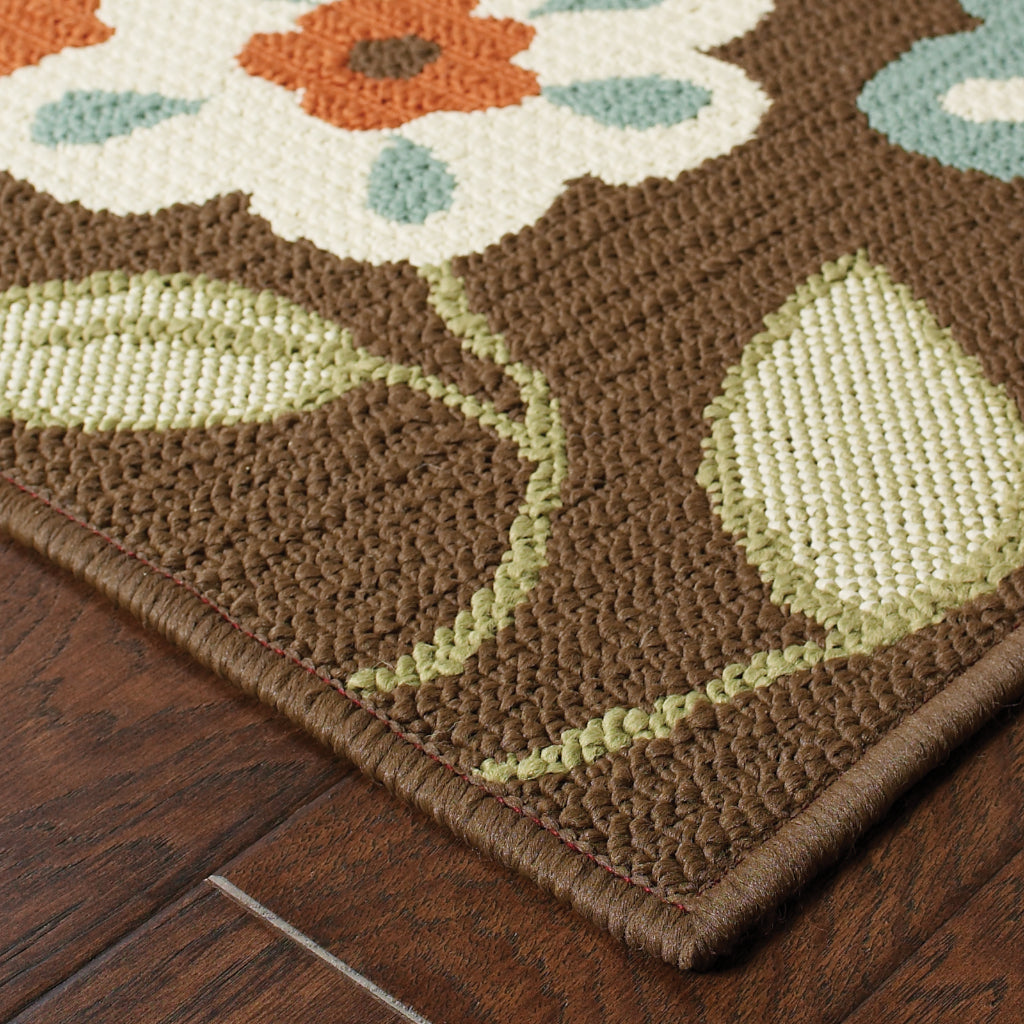 Oriental Weavers Montego 2267D Brown/Ivory Rectangle Indoor / Outdoor Runner - Stylish Stain Resistant Machine Made Entryway &amp; Hallway Runner with Floral Pattern