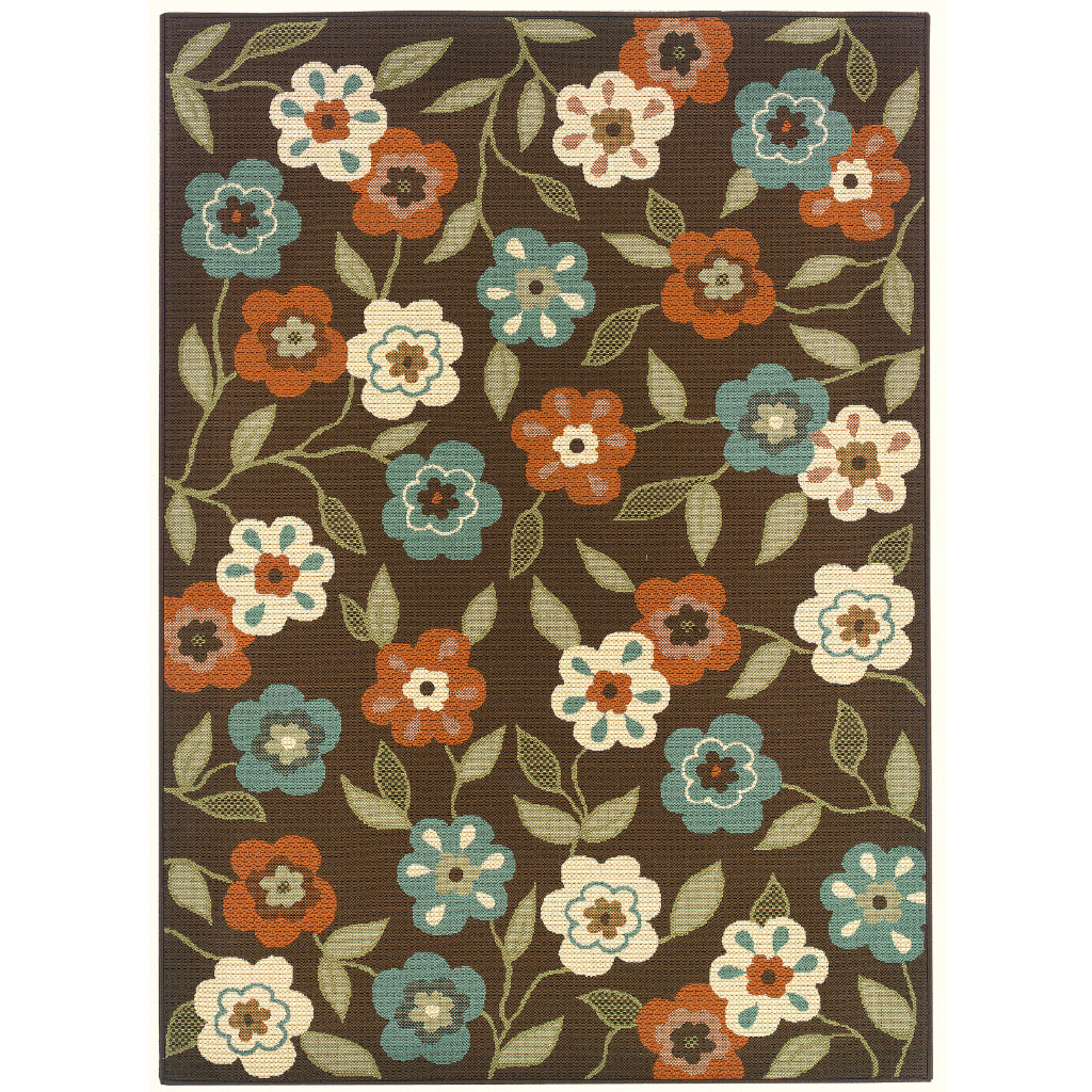 Oriental Weavers Montego 2267D Brown/Ivory Rectangle Indoor / Outdoor Area Rug - Stylish Stain Resistant Machine Made Patio Rug with Floral Pattern