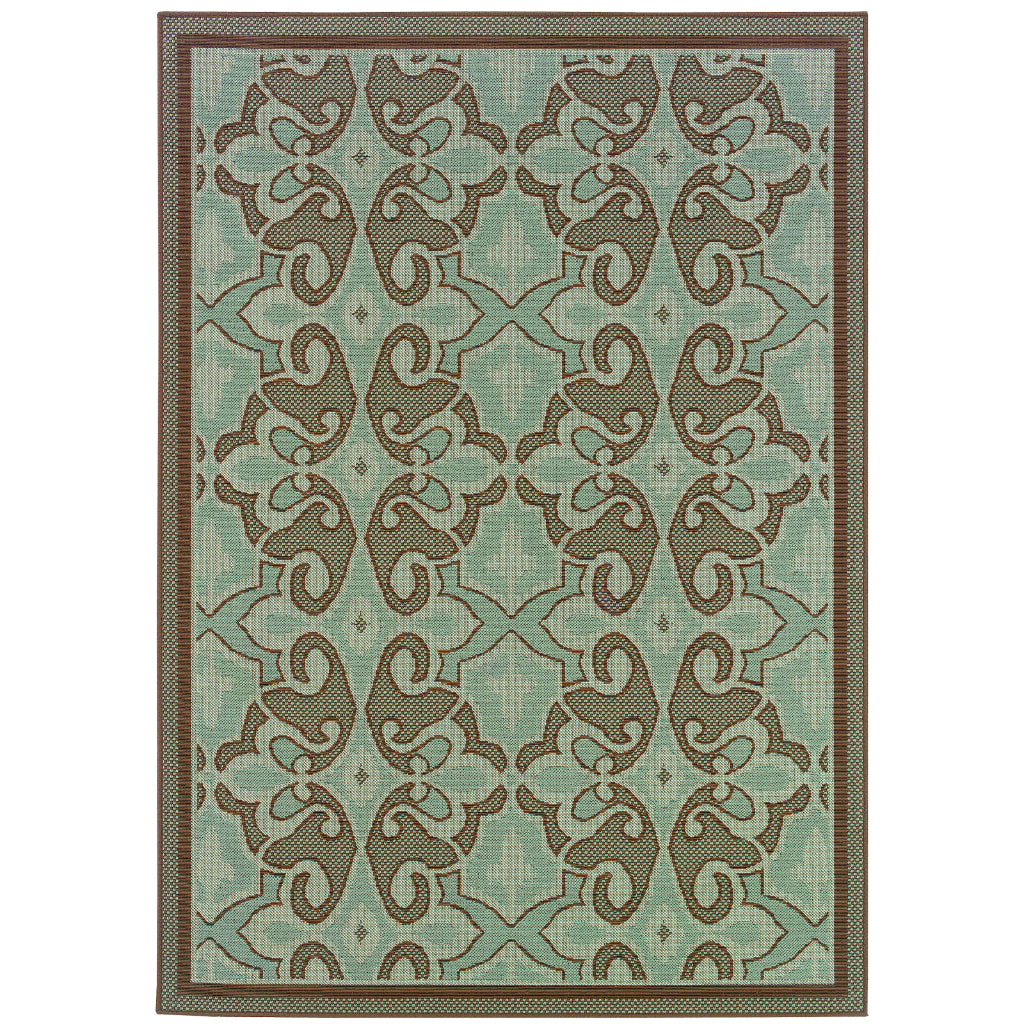 Oriental Weavers Montego 2335L Blue/Brown Rectangle Indoor / Outdoor Area Rug - Stylish Stain Resistant Machine Made Patio Rug with Oriental Pattern