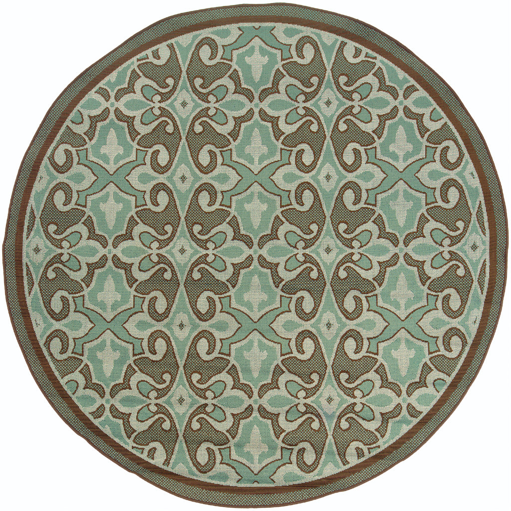 Oriental Weavers Montego 2335L Blue/Brown Round Indoor / Outdoor Area Rug - Stylish Stain Resistant Machine Made Rug for Dining &amp; Living Spaces