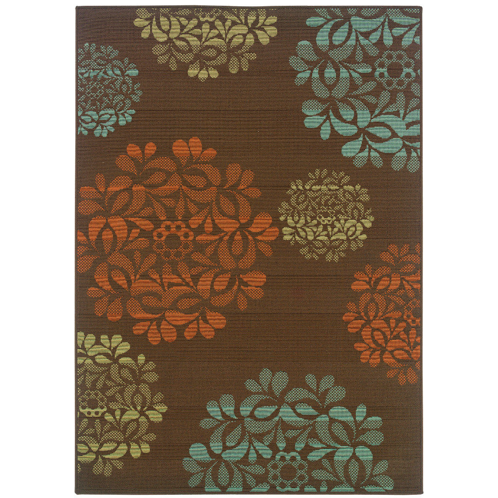 Oriental Weavers Montego 2635N Brown/Blue Rectangle Indoor / Outdoor Area Rug - Stylish Stain Resistant Machine Made Patio Rug with Floral Pattern