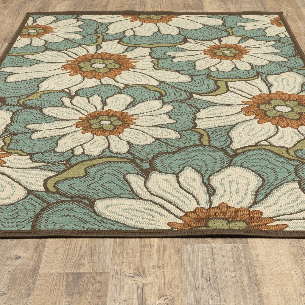 Oriental Weavers Montego 3444M Blue/Brown Rectangle Indoor / Outdoor Area Rug - Stylish Stain Resistant Machine Made Patio Rug with Floral Pattern