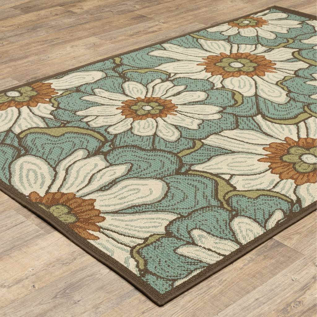 Oriental Weavers Montego 3444M Blue/Brown Rectangle Indoor / Outdoor Area Rug - Stylish Stain Resistant Machine Made Patio Rug with Floral Pattern