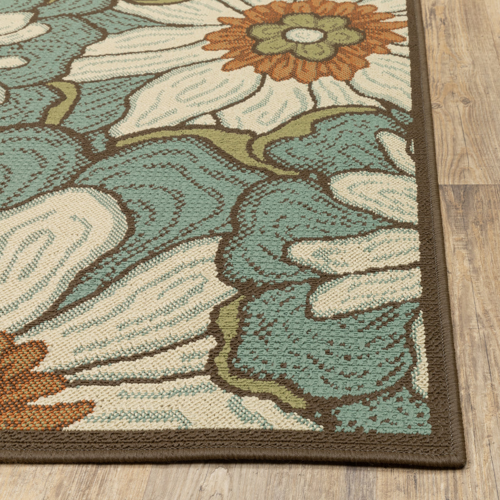 Oriental Weavers Montego 3444M Blue/Brown Rectangle Indoor / Outdoor Runner - Stylish Stain Resistant Machine Made Entryway &amp; Hallway Runner with Floral Pattern