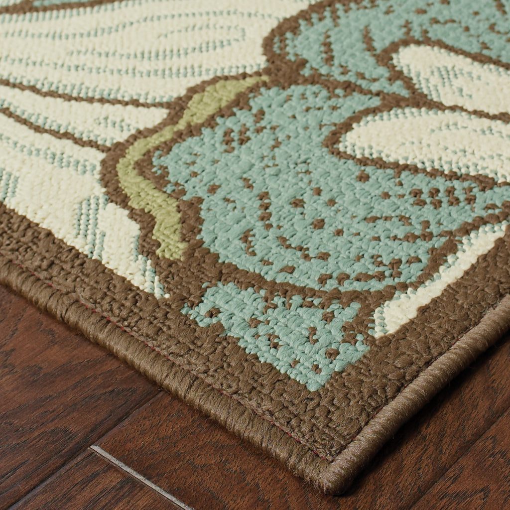 Oriental Weavers Montego 3444M Blue/Brown Rectangle Indoor / Outdoor Runner - Stylish Stain Resistant Machine Made Entryway &amp; Hallway Runner with Floral Pattern