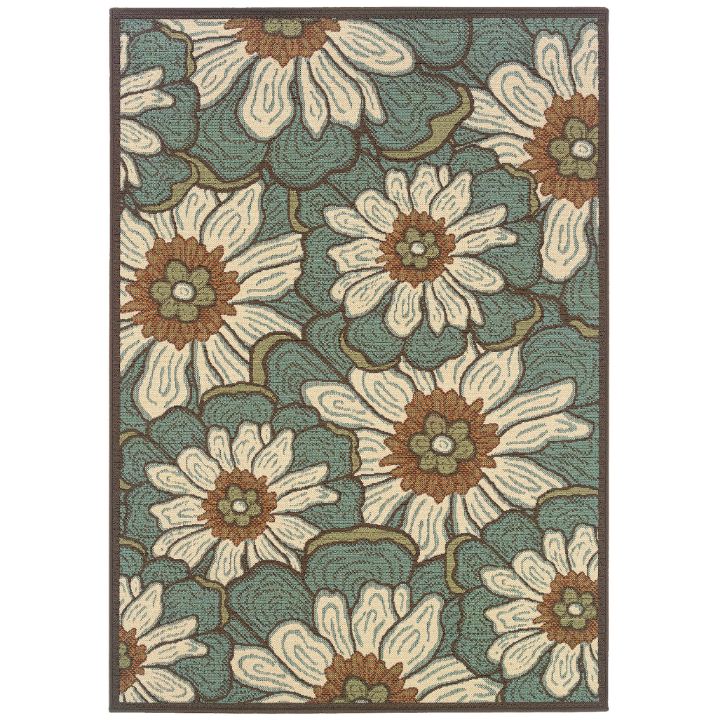 Oriental Weavers Montego 3444M Blue/Brown Rectangle Indoor / Outdoor Area Rug - Stylish Stain Resistant Machine Made Patio Rug with Floral Pattern