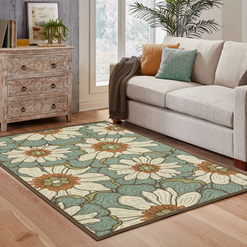 Oriental Weavers Montego 3444M Blue/Brown Rectangle Indoor / Outdoor Area Rug - Stylish Stain Resistant Machine Made Patio Rug with Floral Pattern