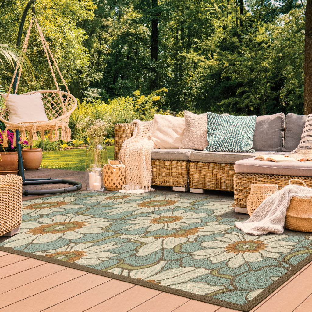 Oriental Weavers Montego 3444M Blue/Brown Rectangle Indoor / Outdoor Area Rug - Stylish Stain Resistant Machine Made Patio Rug with Floral Pattern