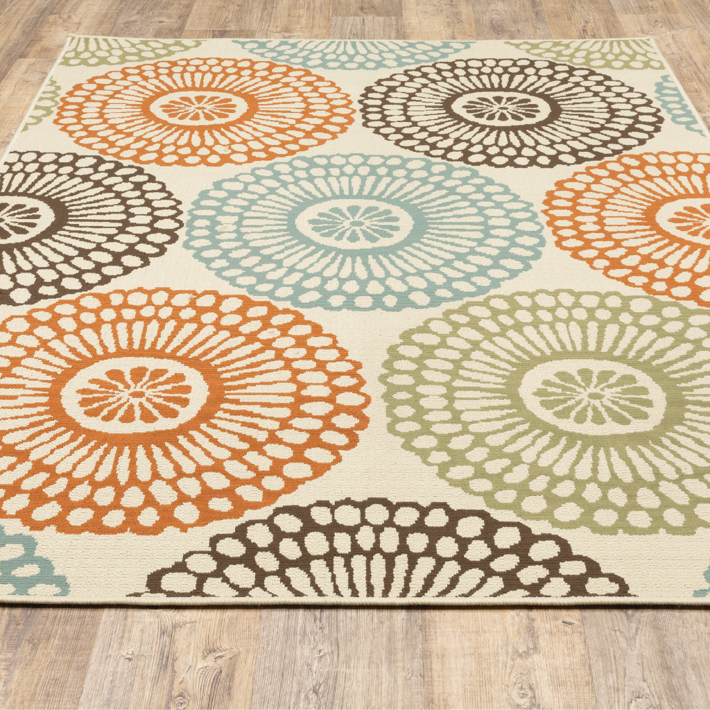 Oriental Weavers Montego 697J6 Beige/Blue Rectangle Indoor / Outdoor Area Rug - Stylish Stain Resistant Machine Made Patio Rug with Floral Pattern