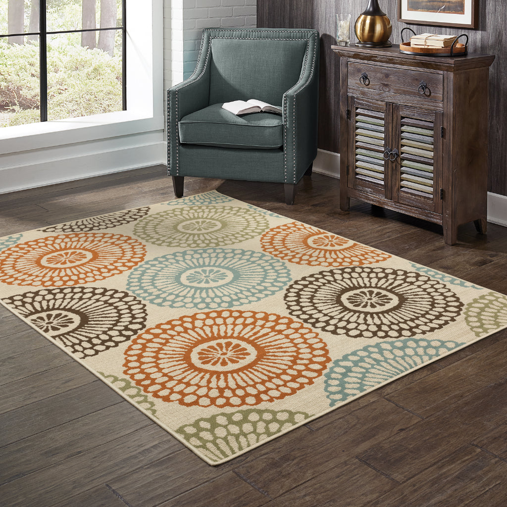 Oriental Weavers Montego 697J6 Beige/Blue Rectangle Indoor / Outdoor Area Rug - Stylish Stain Resistant Machine Made Patio Rug with Floral Pattern