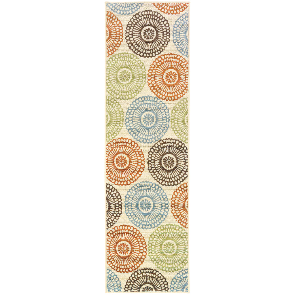 Oriental Weavers Montego 697J6 Beige/Blue Rectangle Indoor / Outdoor Runner - Stylish Stain Resistant Machine Made Entryway & Hallway Runner with Floral Pattern-