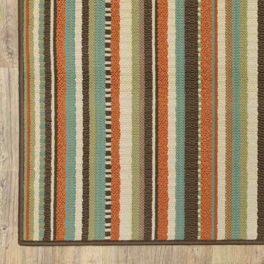 Oriental Weavers Montego 6996C Green/Blue Rectangle Indoor / Outdoor Area Rug - Stylish Stain Resistant Machine Made Patio Rug with Striped Pattern