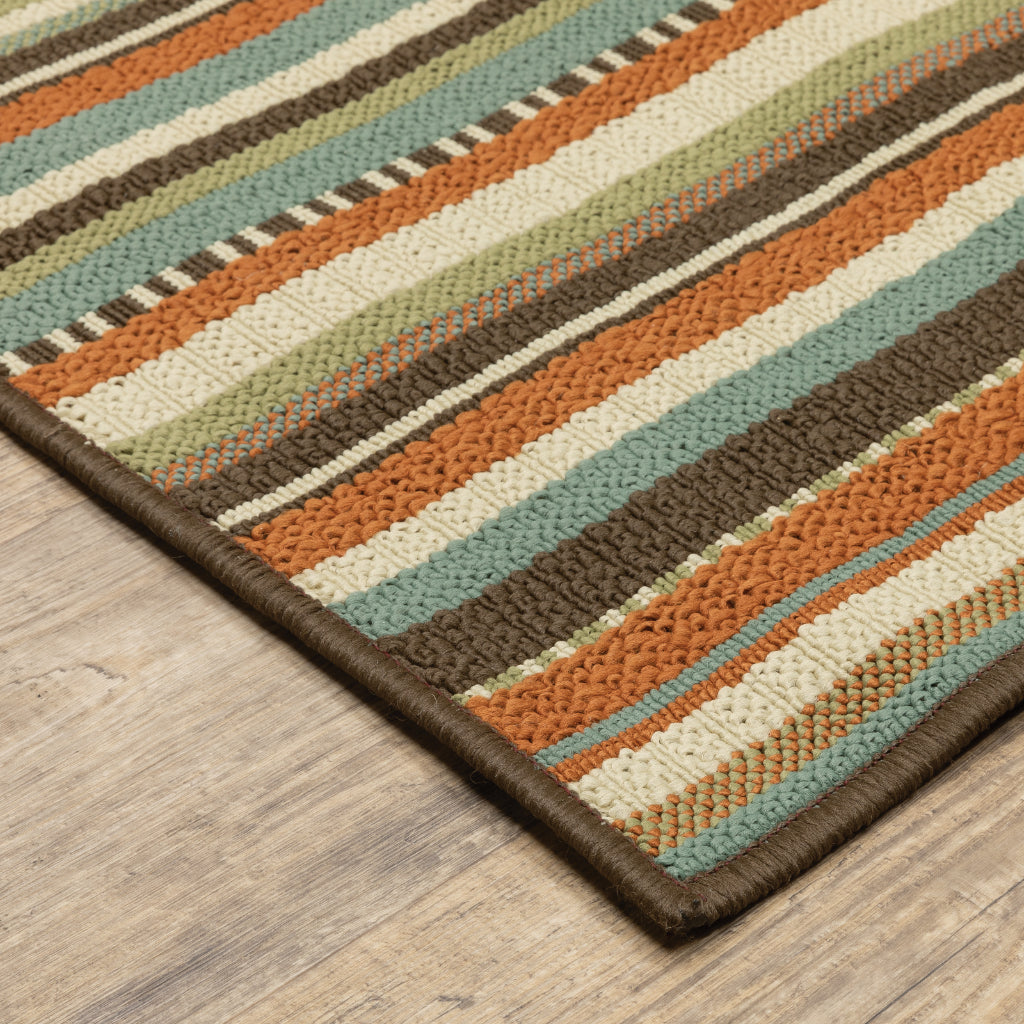 Oriental Weavers Montego 6996C Green/Blue Rectangle Indoor / Outdoor Area Rug - Stylish Stain Resistant Machine Made Patio Rug with Striped Pattern