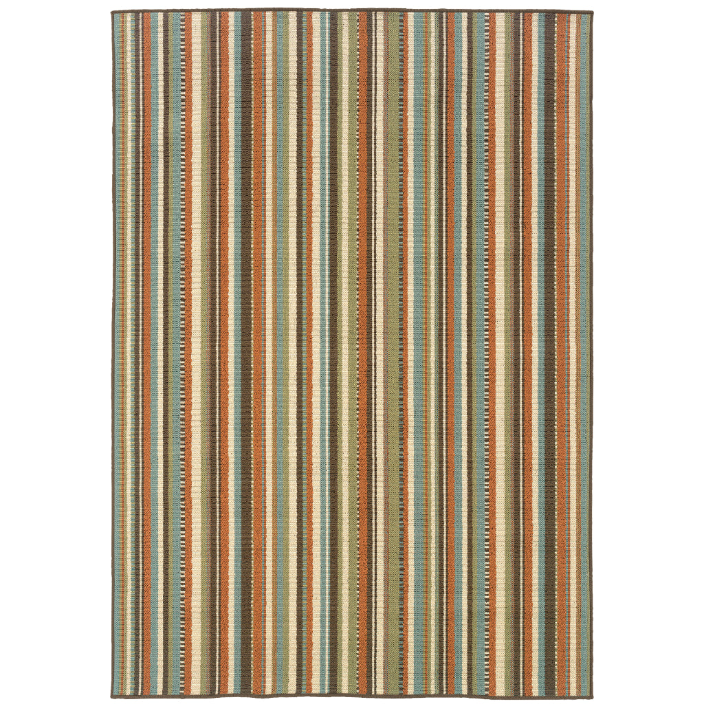 Oriental Weavers Montego 6996C Green/Blue Rectangle Indoor / Outdoor Area Rug - Stylish Stain Resistant Machine Made Patio Rug with Striped Pattern