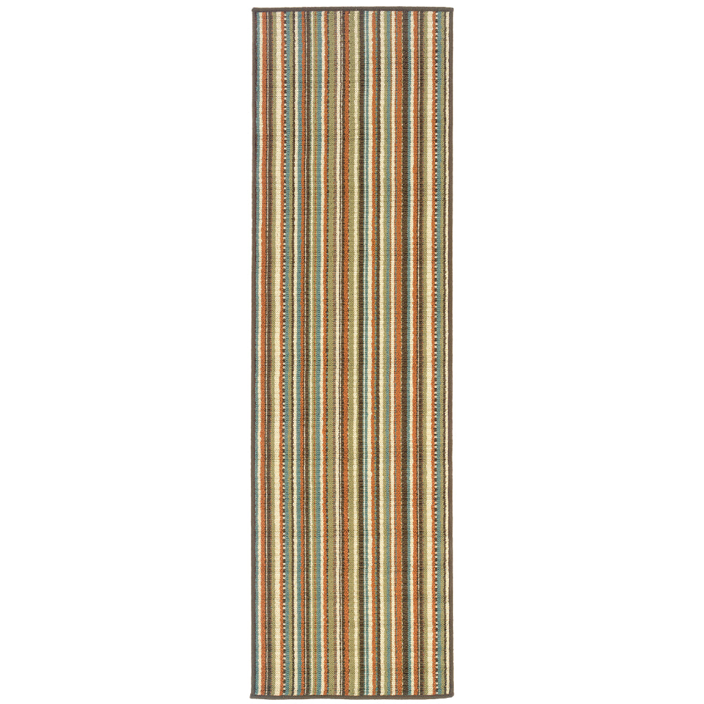 Oriental Weavers Montego 6996C Green/Blue Rectangle Indoor / Outdoor Runner - Stylish Stain Resistant Machine Made Entryway &amp; Hallway Runner with Striped Pattern