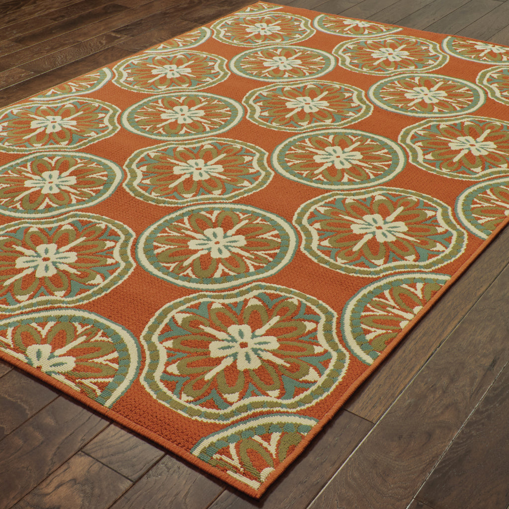 Oriental Weavers Montego 8323D Orange/Ivory Rectangle Indoor / Outdoor Area Rug - Stylish Stain Resistant Machine Made Patio Rug with Floral Pattern