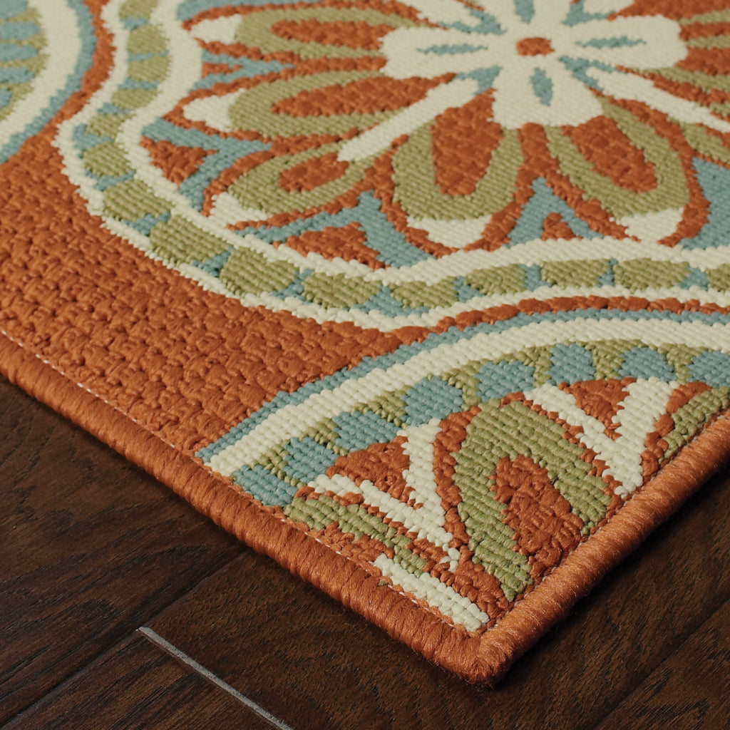 Oriental Weavers Montego 8323D Orange/Ivory Rectangle Indoor / Outdoor Area Rug - Stylish Stain Resistant Machine Made Patio Rug with Floral Pattern