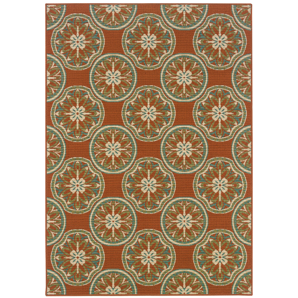 Oriental Weavers Montego 8323D Orange/Ivory Rectangle Indoor / Outdoor Area Rug - Stylish Stain Resistant Machine Made Patio Rug with Floral Pattern