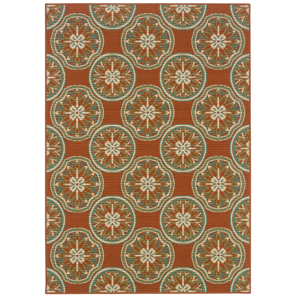 Oriental Weavers Montego 8323D Orange/Ivory Rectangle Indoor / Outdoor Area Rug - Stylish Stain Resistant Machine Made Patio Rug with Floral Pattern-