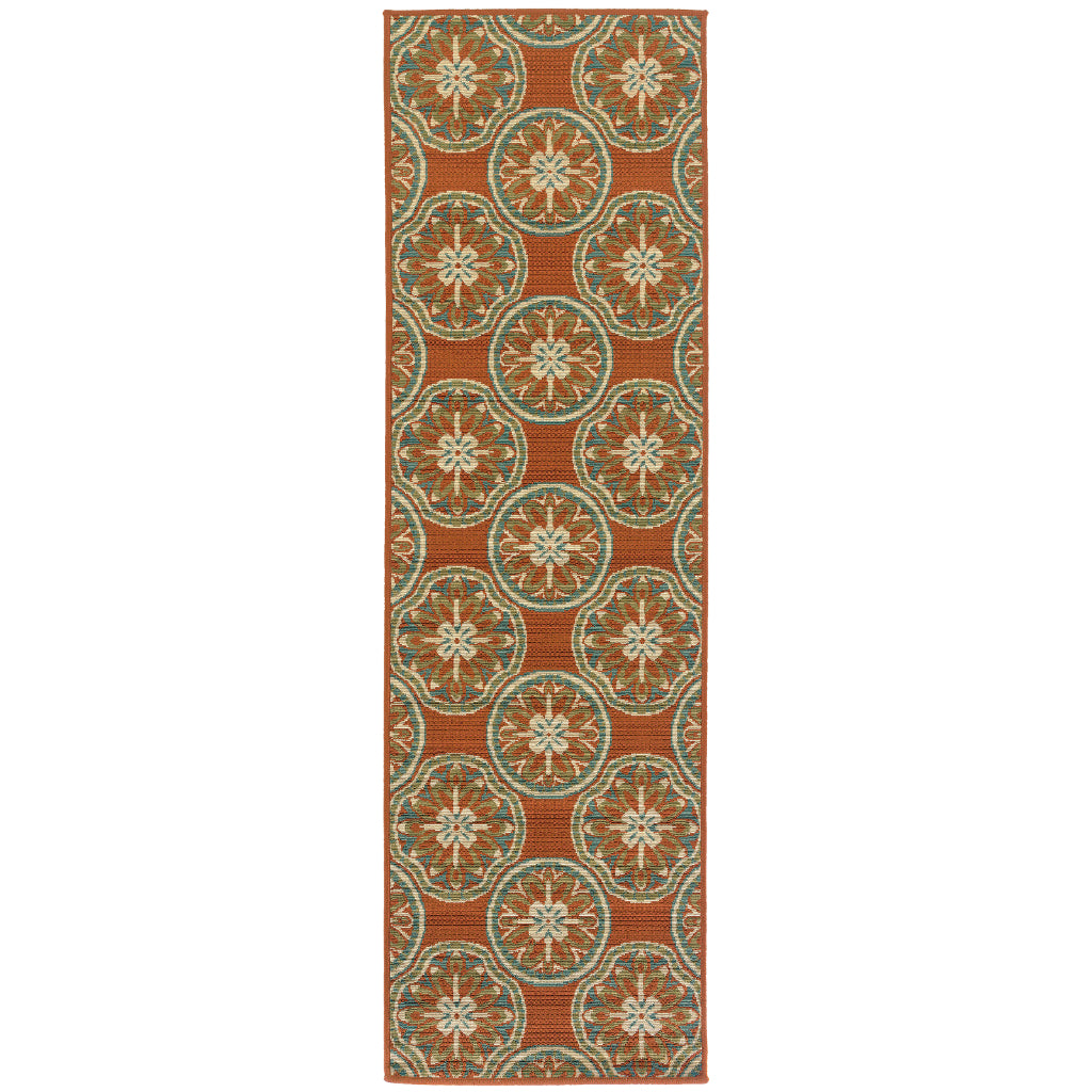 Oriental Weavers Montego 8323D Orange/Ivory Rectangle Indoor / Outdoor Runner - Stylish Stain Resistant Machine Made Entryway &amp; Hallway Runner with Floral Pattern