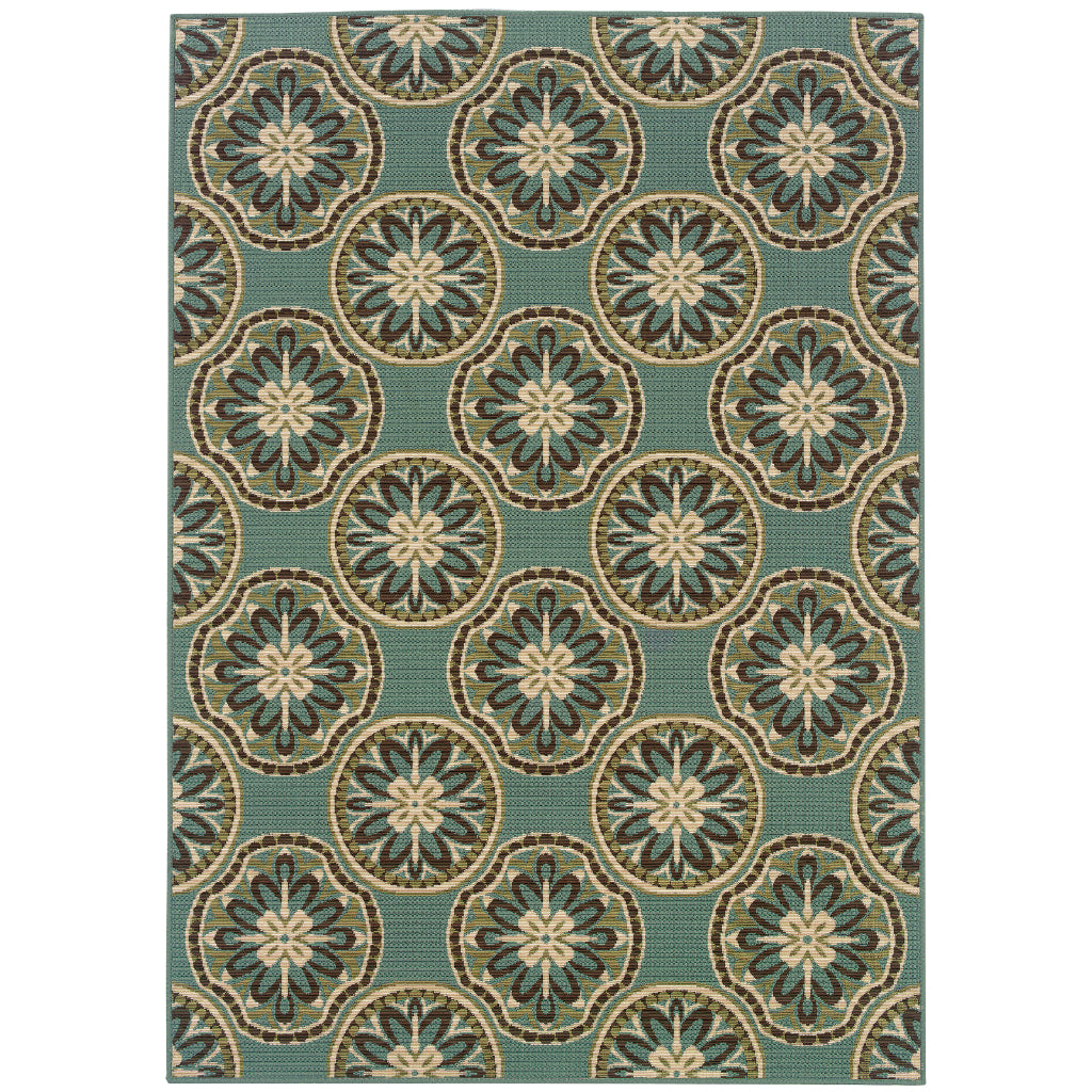 Oriental Weavers Montego 8323L Blue/Ivory Rectangle Indoor / Outdoor Area Rug - Stylish Stain Resistant Machine Made Patio Rug with Floral Pattern