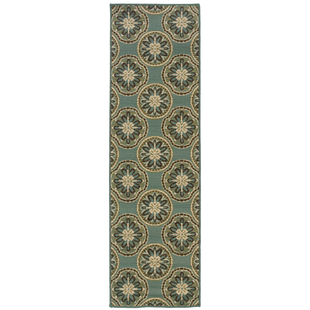 Oriental Weavers Montego 8323L Blue/Ivory Rectangle Indoor / Outdoor Runner - Stylish Stain Resistant Machine Made Entryway &amp; Hallway Runner with Floral Pattern