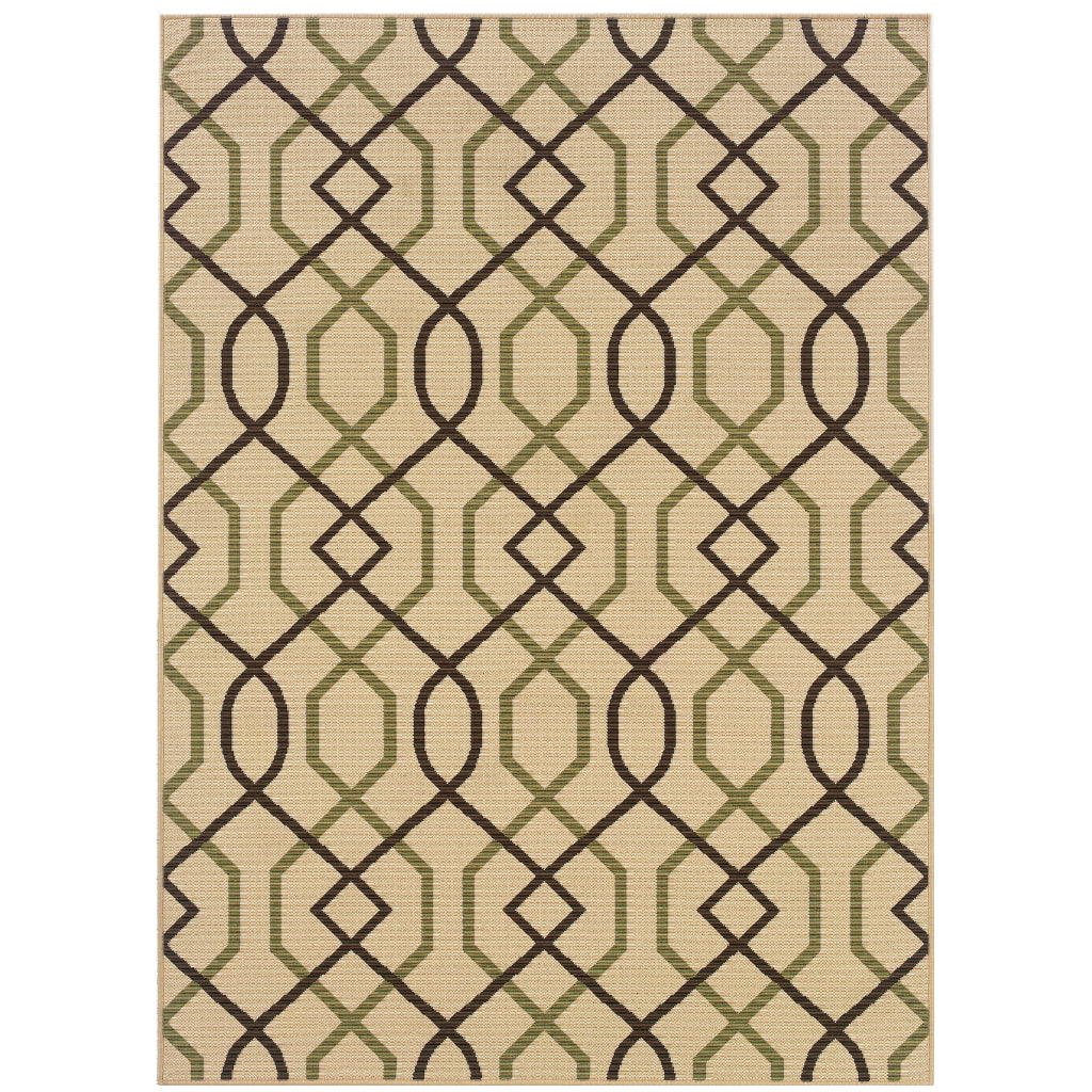 Oriental Weavers Montego 896J6 Ivory/Brown Rectangle Indoor / Outdoor Area Rug - Stylish Stain Resistant Machine Made Patio Rug with Geometric Pattern