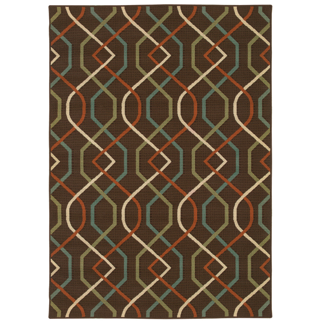 Oriental Weavers Montego 896N6 Brown/Ivory Rectangle Indoor / Outdoor Area Rug - Stylish Stain Resistant Machine Made Patio Rug with Geometric Pattern