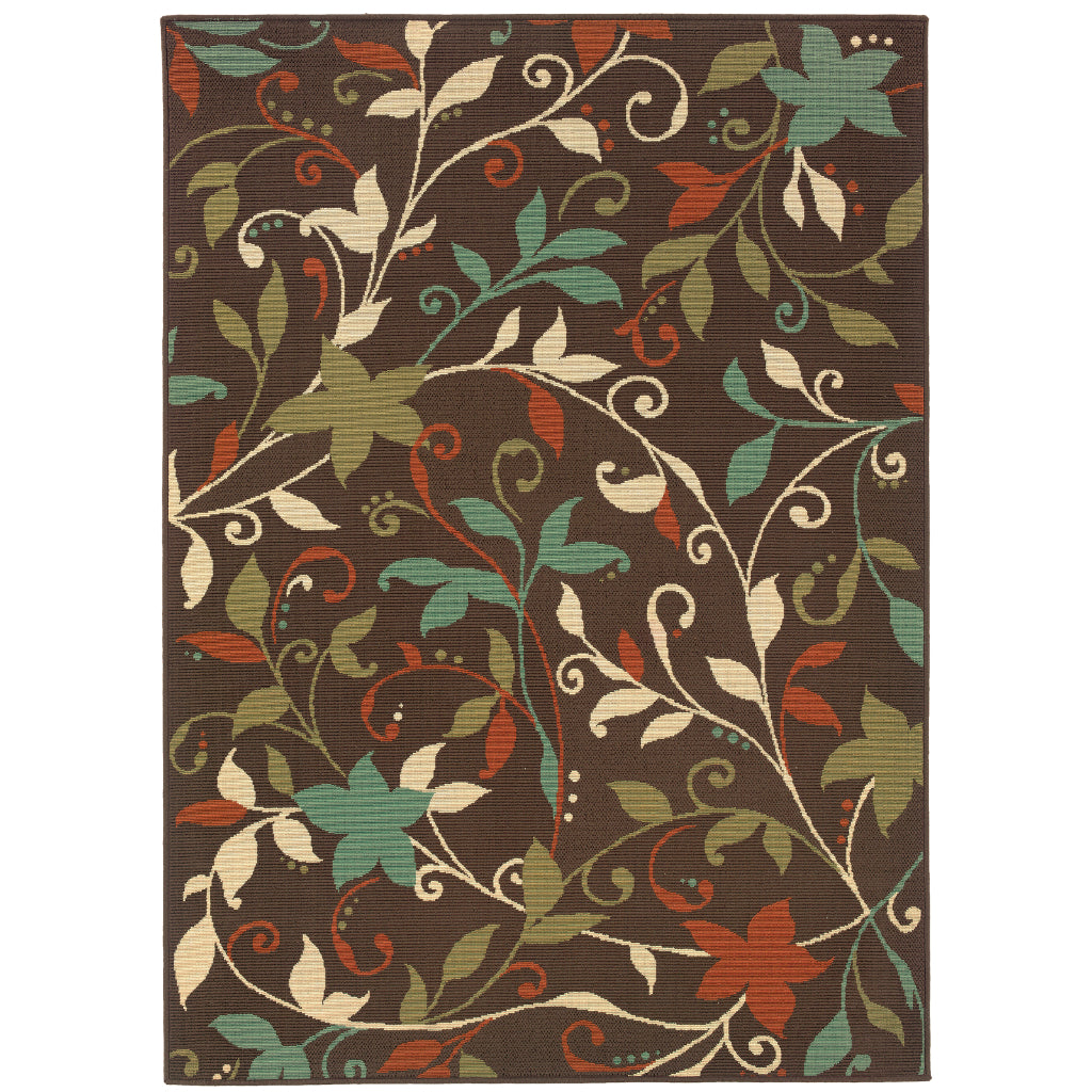 Oriental Weavers Montego 967X6 Brown/Green Rectangle Indoor / Outdoor Area Rug - Stylish Stain Resistant Machine Made Patio Rug with Floral Pattern