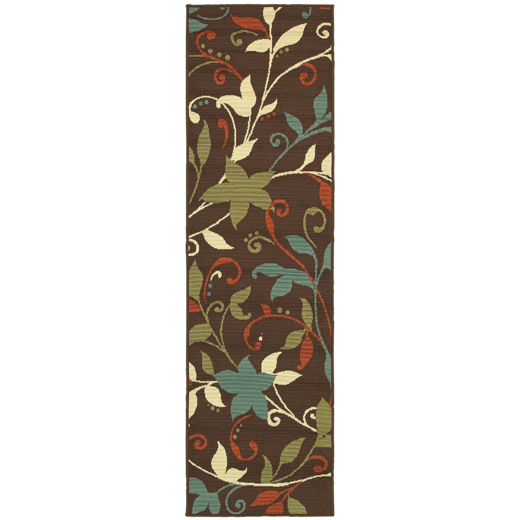 Oriental Weavers Montego 967X6 Brown/Green Rectangle Indoor / Outdoor Runner - Stylish Stain Resistant Machine Made Entryway &amp; Hallway Runner with Floral Pattern