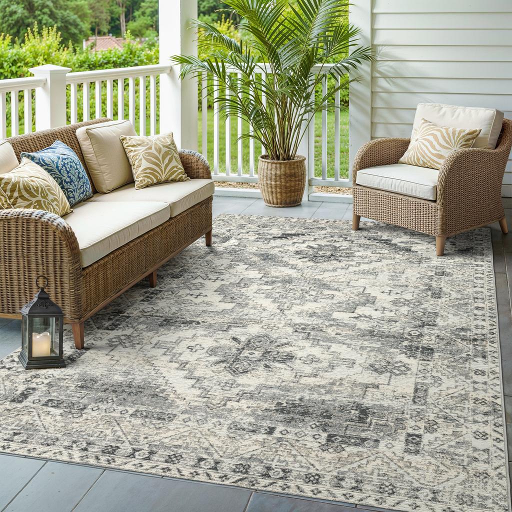 Oriental Weavers Naples 1346Z Grey Rectangle Indoor/Outdoor Area Rug Oriental Pattern-