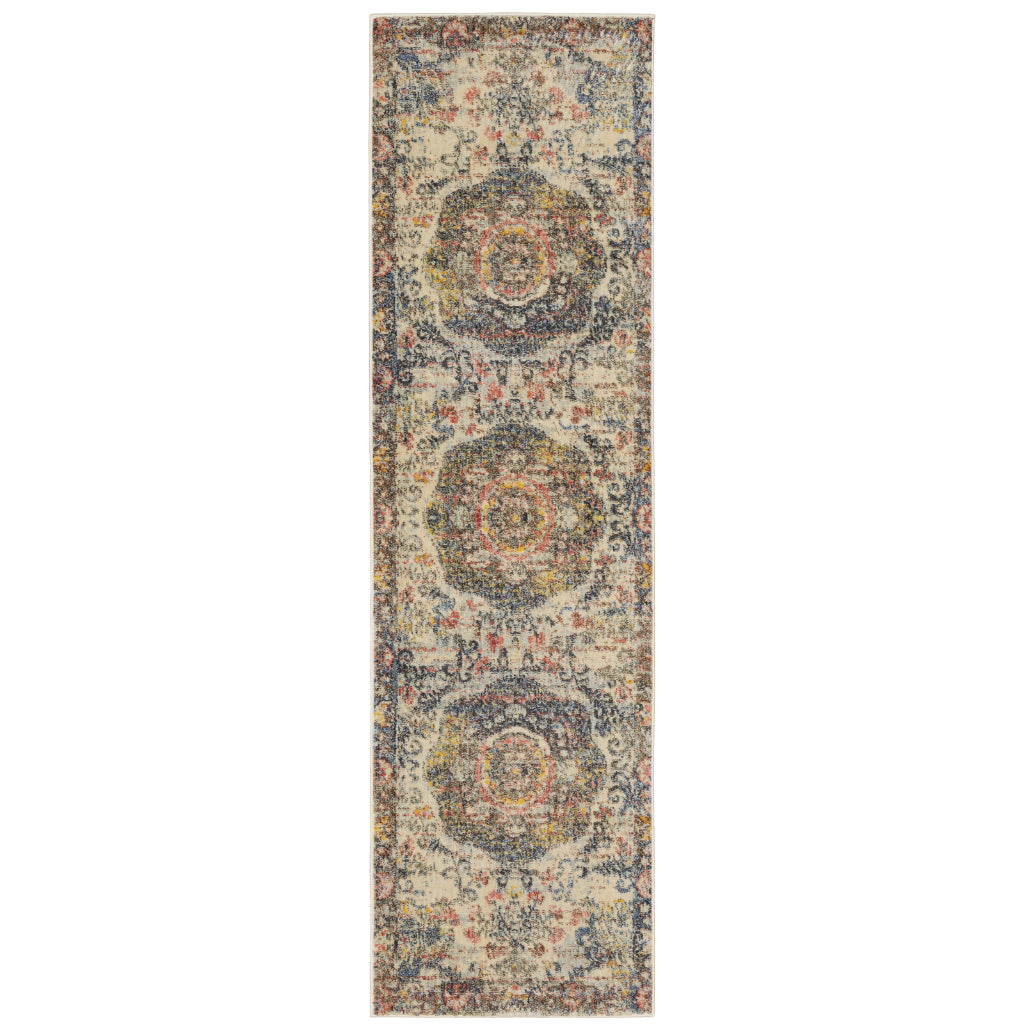 Oriental Weavers Pandora 047H7 Multicolor Rectangle Indoor Runner - Stain Resistant Traditional Rug with Distressed Medallion Design