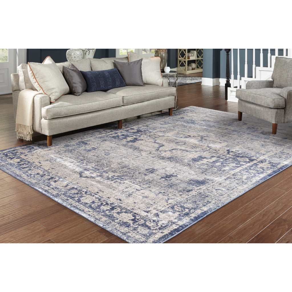 Oriental Weavers Pandora 070E7 Blue Rectangle Indoor Area Rug - Stain Resistant Traditional Rug with Distressed Medallion Design