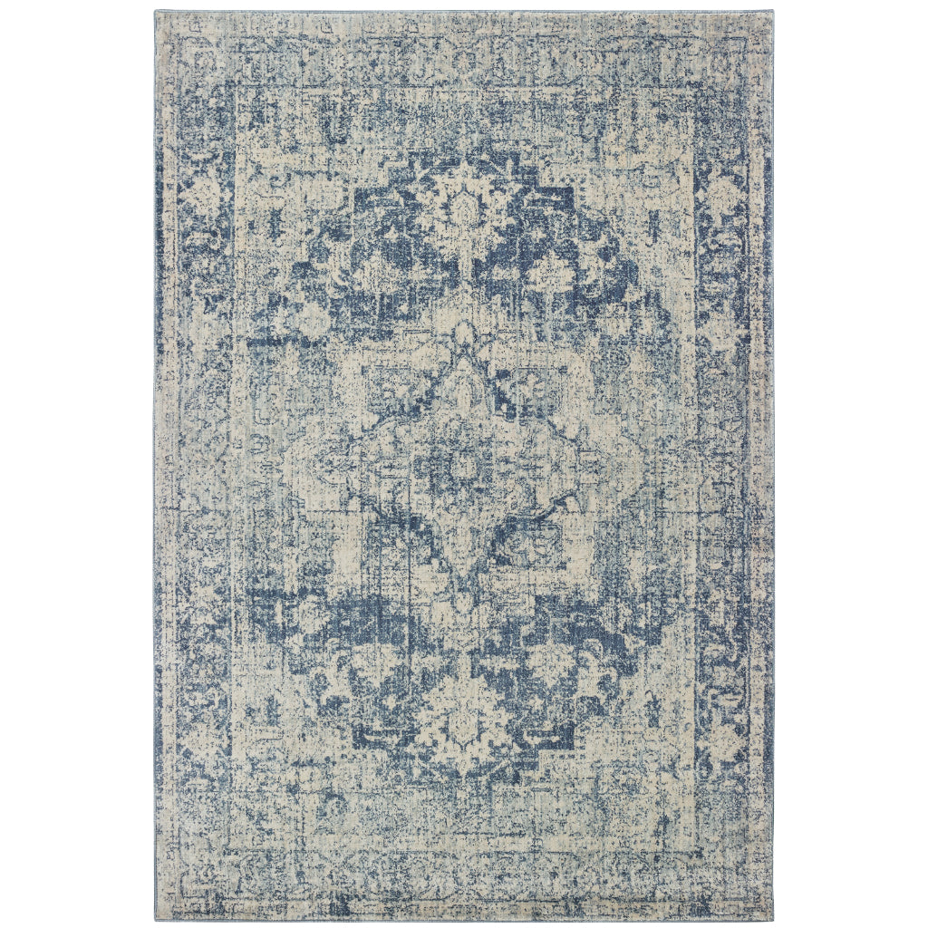 Oriental Weavers Pandora 070E7 Blue Rectangle Indoor Area Rug - Stain Resistant Traditional Rug with Distressed Medallion Design