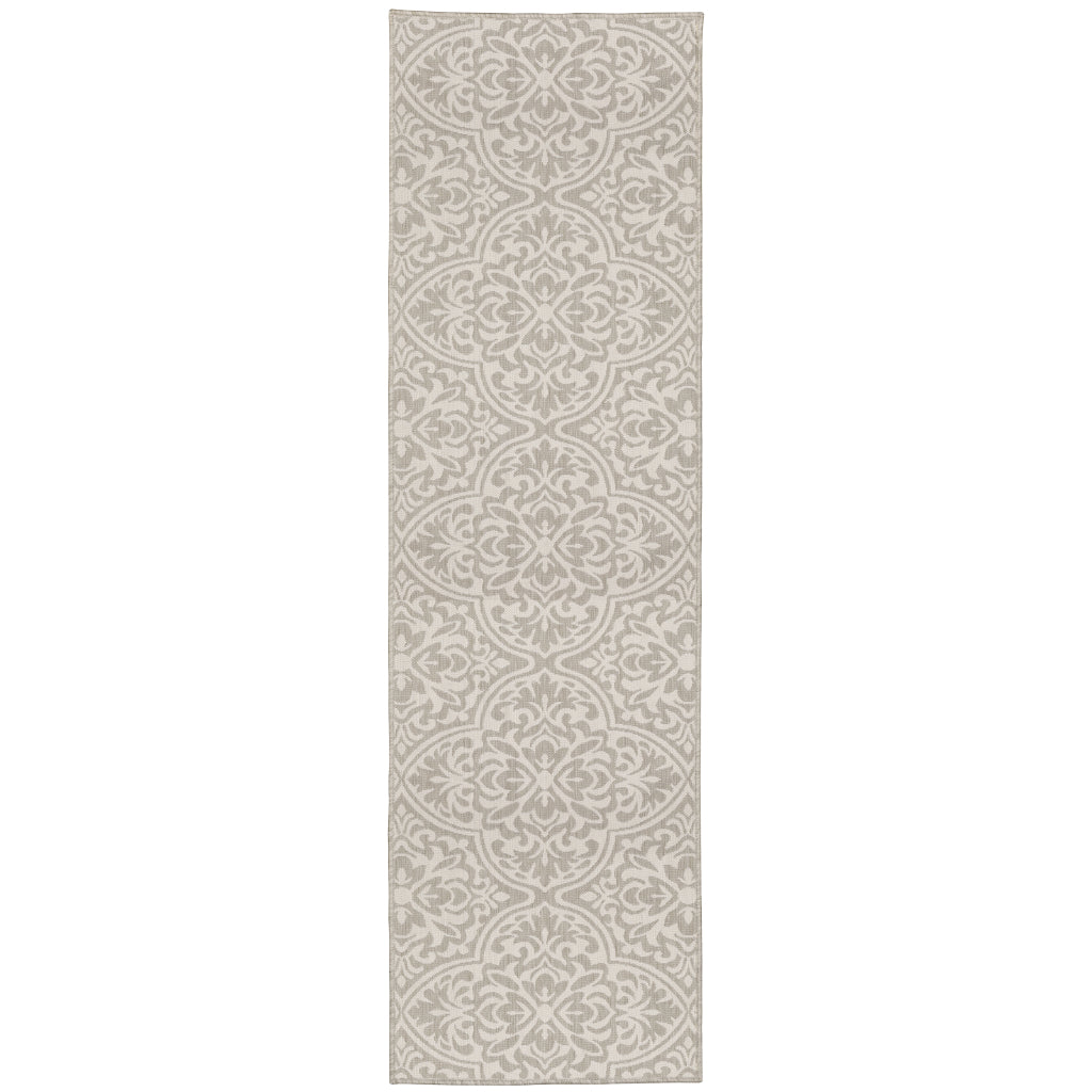 Oriental Weavers Portofino 1831H Grey/Ivory Rectangle Indoor / Outdoor Runner - Stain Resistant Machine Made Entryway &amp; Hallway Runner