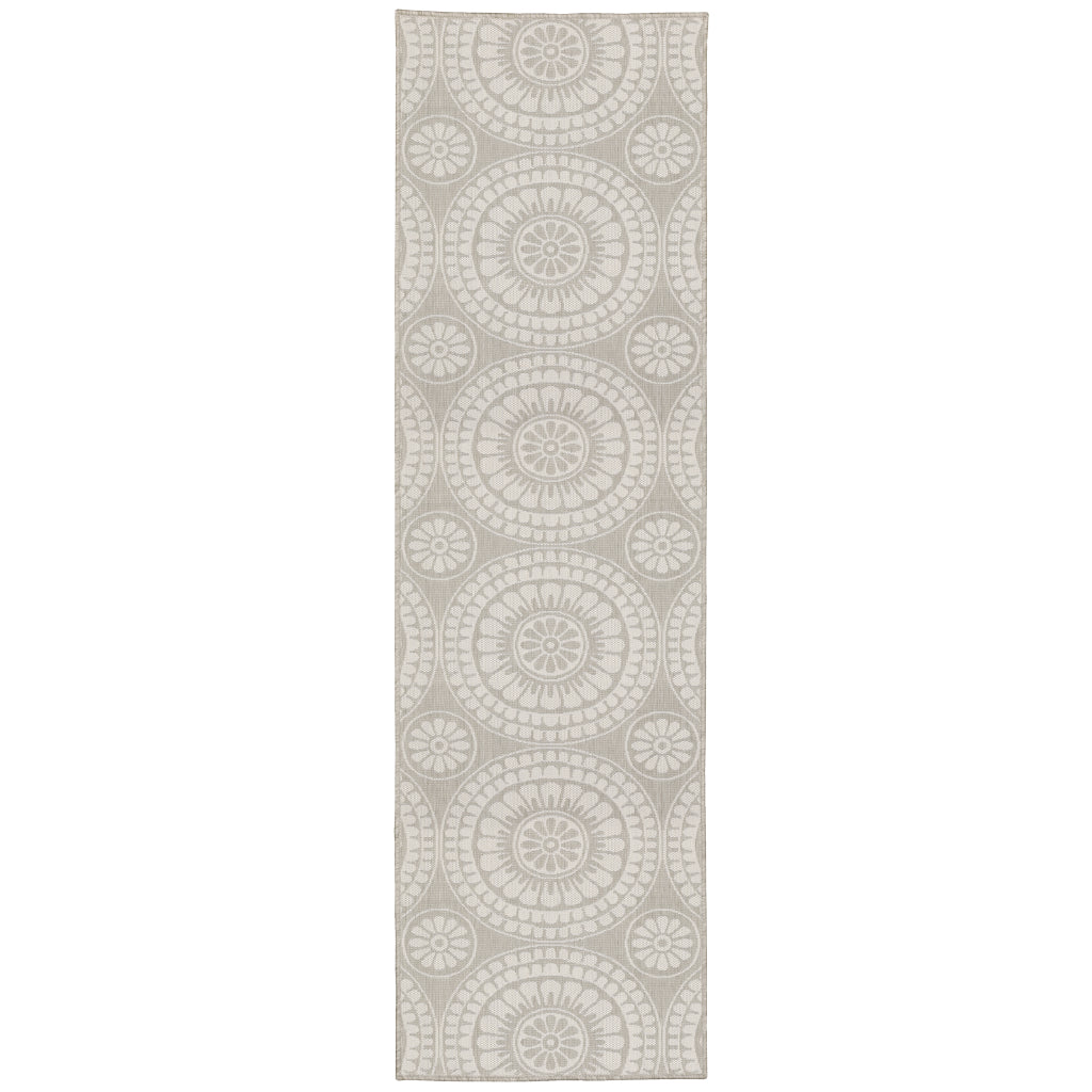 Oriental Weavers Portofino 1832H Grey/Ivory Rectangle Indoor / Outdoor Runner - Stain Resistant Machine Made Entryway &amp; Hallway Runner