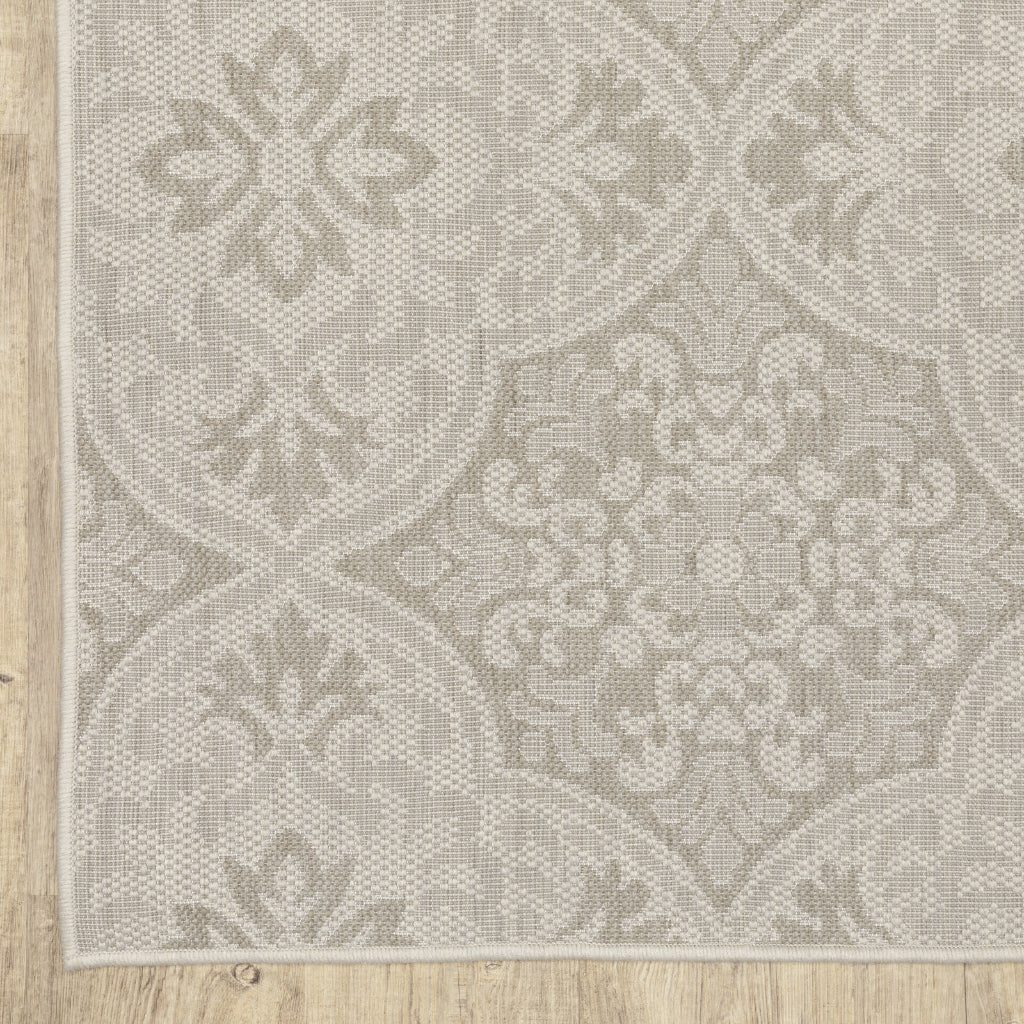 Oriental Weavers Portofino 2805W Ivory/Grey Rectangle Indoor / Outdoor Runner - Stain Resistant Machine Made Entryway &amp; Hallway Runner