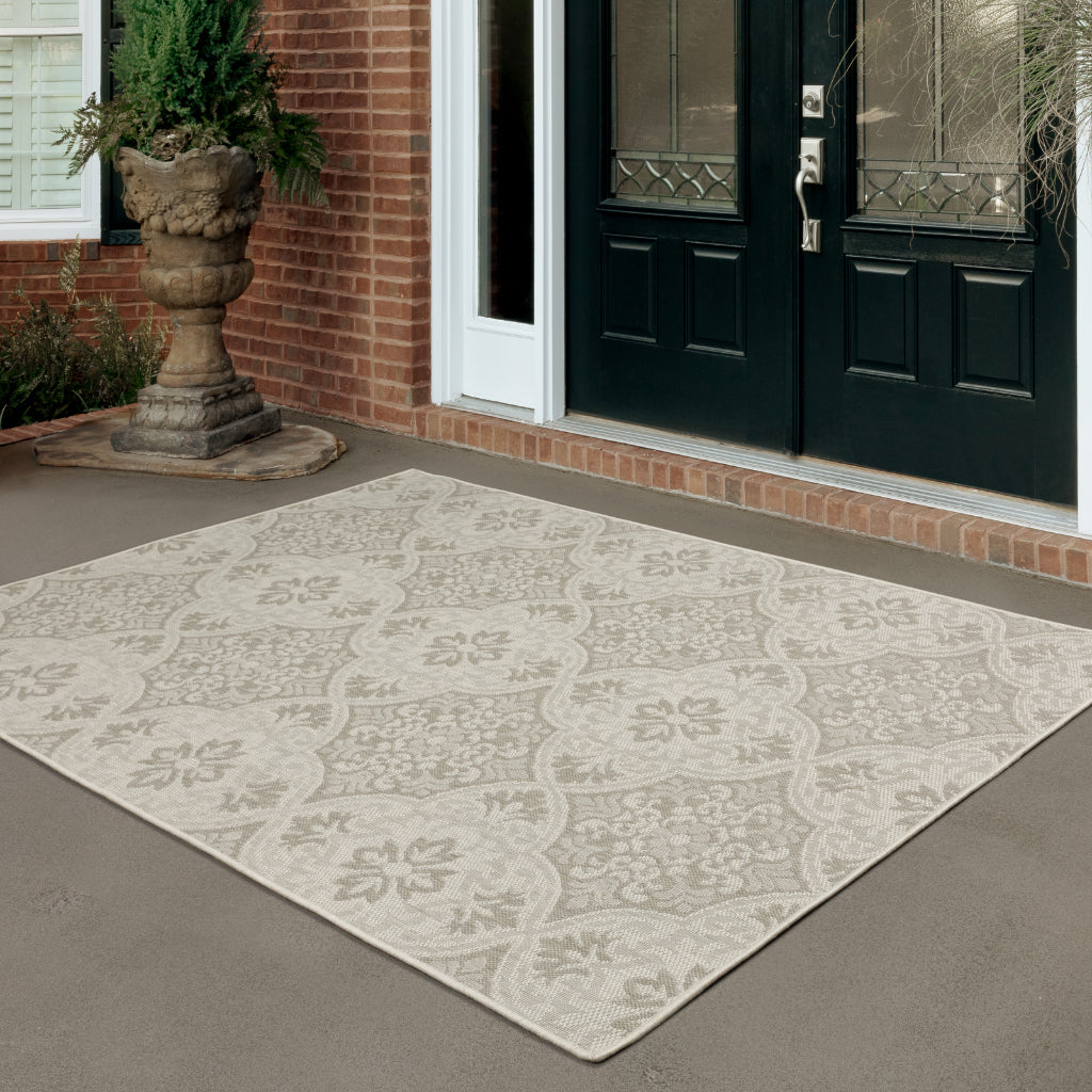 Oriental Weavers Portofino 2805W Ivory/Grey Rectangle Indoor / Outdoor Area Rug - Stain Resistant Machine Made Patio Rug